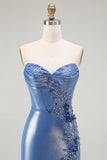 Mermaid Corset Sequins Sweetheart Beaded Blue Ball Dress With Slit