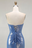 Mermaid Corset Sequins Sweetheart Beaded Blue Ball Dress With Slit