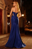 Royal Blue Mermaid Beaded Strapless Corset Long Ball Dress with Slit