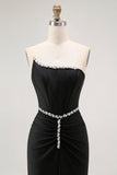 Black Mermaid Strapless Corset Long Prom Dress with Beading