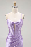 Purple Mermaid Corset Beaded Long Ball Dress with Slit