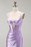Purple Mermaid Corset Beaded Long Ball Dress with Slit