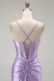 Purple Mermaid Corset Beaded Long Ball Dress with Slit