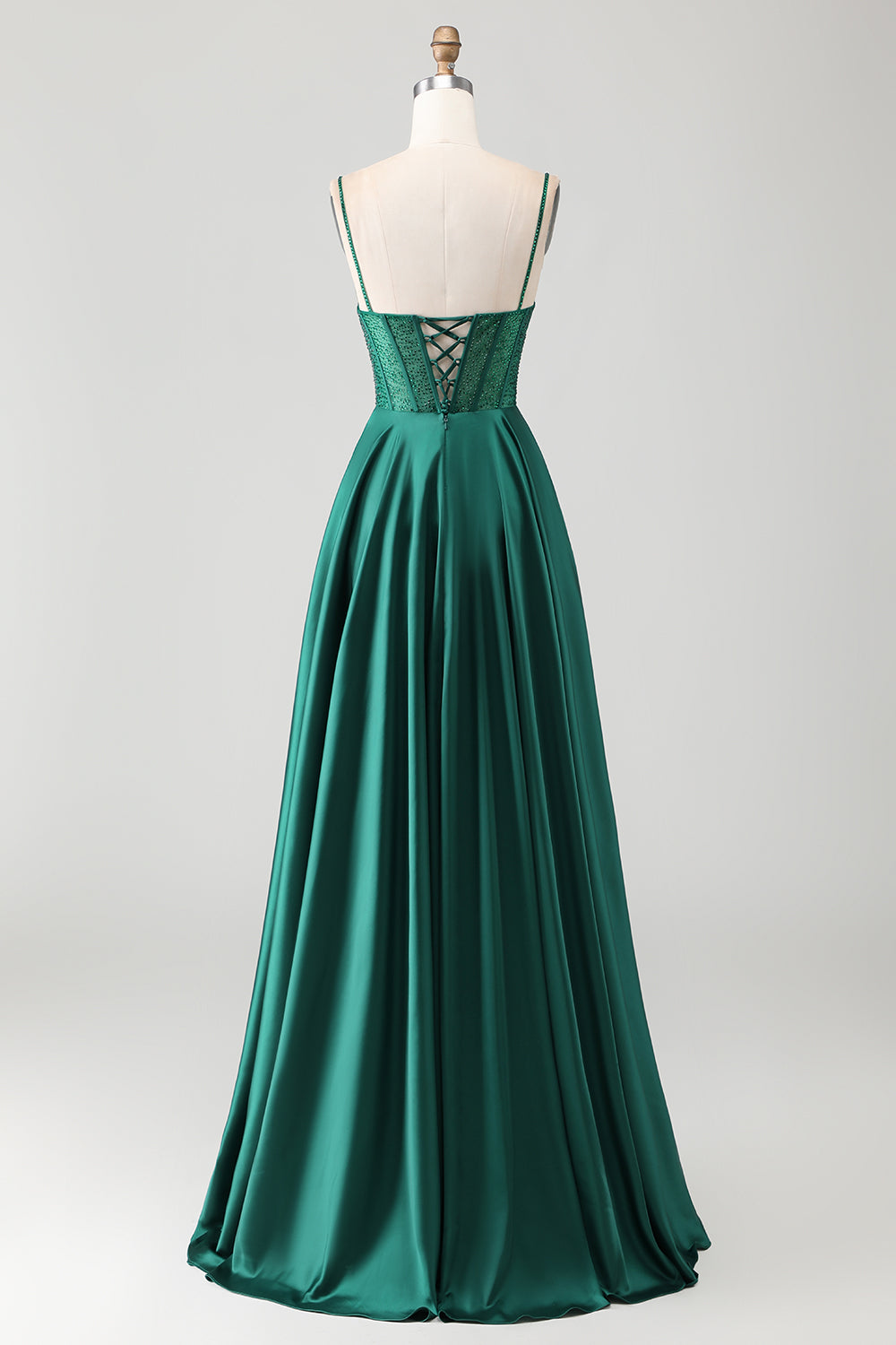 Zapaka Women Dark Green Long Prom Dress with Lace Up Back A Line Beaded Spaghetti Straps Corset Ruched Satin Formal Dress ZAPAKA NZ Zapaka Women Dark Green Long Prom Dress with Lace Up Back A Line Beaded Spaghetti Straps Corset Ruched Satin Formal Dress ZAPAKA NZ