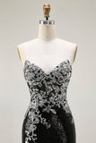 Sparkly Black Silver Mermaid Strapless Sequin Corset Strapless Long Ball Dress
