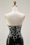 Sparkly Black Silver Mermaid Strapless Sequin Corset Strapless Long Ball Dress
