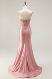Sweetheart Blush Appliqued Corset Mermaid Beaded Ball Dress with Slit
