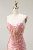 Sweetheart Blush Appliqued Corset Mermaid Beaded Ball Dress with Slit