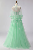 Green A-Line Corset Tulle Appliqued Convertible Long Ball Dress