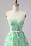 Green A-Line Corset Tulle Appliqued Convertible Long Ball Dress