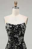 Black Mermaid Strapless Appliqued Long Ball Dress with Beading