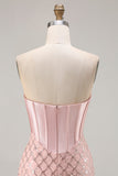 Blush Mermaid Sweetheart Corset Sequin Long Ball Dress with Beading