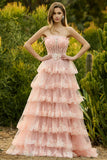 Lilac A Line Strapless Sequin Corset Tiered Ruffle Long Ball Dress with Slit