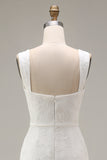 Ivory Sheath Spaghetti Straps Lace Appliqued Midi Wedding Dress