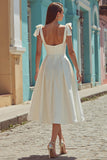 White A Line Satin Spaghetti Straps Wedding Dress