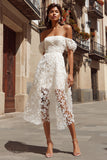 Lace Off the Shoulder Ivory A Line Midi Wedding Dress
