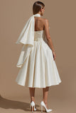 Ivory Sweetheart A Line Midi Wedding Dress with Belt