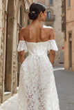 Ivory Lace Off the Shoulder Midi Wedding Dress