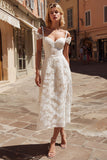 Ivory Lace Cold Shoulder A Line Long Wedding Dress