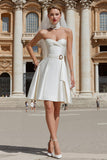White Satin A Line Sweetheart Short Wedding Dress with Sash
