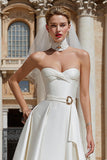 White Satin A Line Sweetheart Short Wedding Dress with Sash