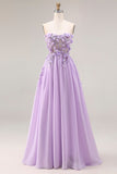 Lilac Appliqued Strapless A Line Corset Long Ball Dress