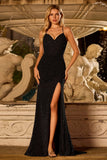 Sparkly Black Mermaid Beaded Lace Up Back Long Ball Dress with Slit