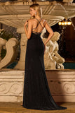 Sparkly Black Mermaid Beaded Lace Up Back Long Ball Dress with Slit