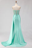 Sweetheart Mermaid Beaded Mint Green Long Ball Dress with Slit