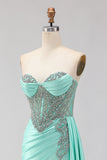 Sweetheart Mermaid Beaded Mint Green Long Ball Dress with Slit