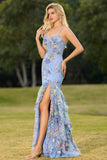 Pink Mermaid Tiered Ruffle Sequin Long Floral Ball Dress with Slit