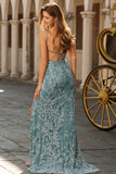 Pink Beaded Floral Mermaid Backless Long Ball Dress with Slit