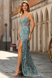 Pink Beaded Floral Mermaid Backless Long Ball Dress with Slit