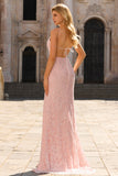 Mermaid Beaded Grey Green Backless Floral Long Ball Dress with Slit