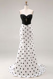 Black and White Polka Dots Sweetheart Mermaid Long Corset Ball Dress