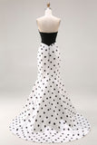 Black and White Polka Dots Sweetheart Mermaid Long Corset Ball Dress