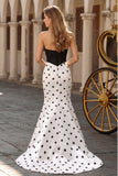 Black and White Polka Dots Sweetheart Mermaid Long Corset Ball Dress