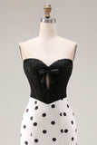Black and White Polka Dots Sweetheart Mermaid Long Corset Ball Dress