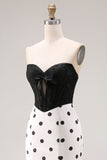 Black and White Polka Dots Sweetheart Mermaid Long Corset Ball Dress