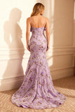 Purple Floral Mermaid Long Prom Dress With Bow