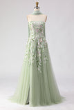Strapless Dusty Sage A-Line Sequins Embroidered Long Ball Dress with Slit