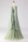Strapless Dusty Sage A-Line Sequins Embroidered Long Ball Dress with Slit
