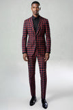 Red Black Plaid Notched Lapel 2 Piece Men's Prom Suits