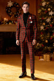 Red Black Plaid Notched Lapel 2 Piece Men's Prom Suits