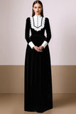 Black and White Velvet A-Line High Neck Long Formal Dress