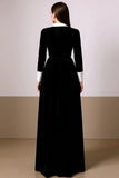Black and White Velvet A-Line High Neck Long Formal Dress