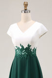 White Green A Line V Neck Appliqued Mother Of The Bride Dress