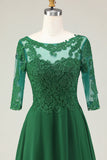 Green A Line Appliqued Midi Mother of the Bride Dress with Sleeves