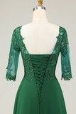 Green A Line Appliqued Midi Mother of the Bride Dress with Sleeves