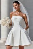 White A Line Strapless Short Wedding Dress with Pockets